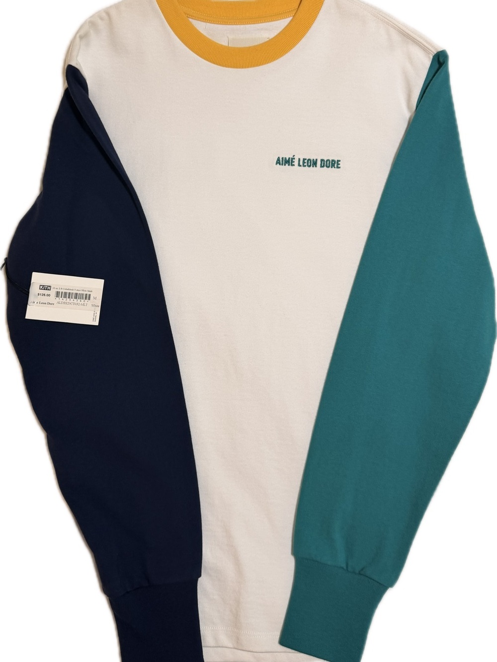 KITH Aime Leon Dore Men’s Colorblock Crewneck Sweater - White/Teal/Navy